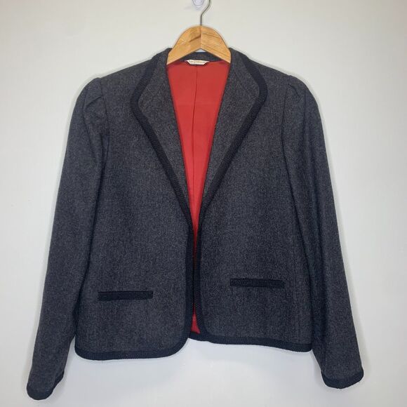 VTG Liz Clairborne Womens Dark Gray Wool Blazer Size 8 Trim - Picture 1 of 11